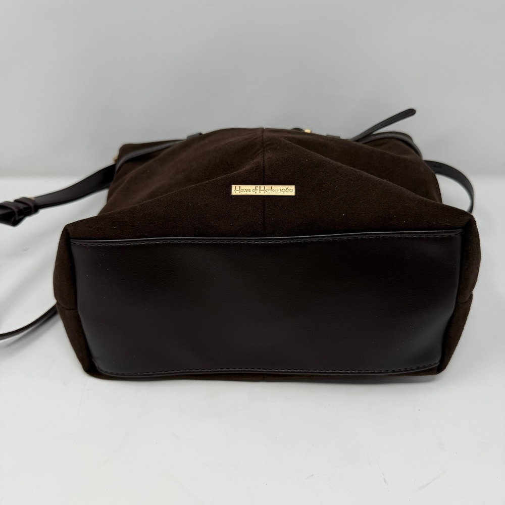 House of Harlow 1960 Suede Belted Bucket Bag Crossbody Brown Women - Picture 3 of 12